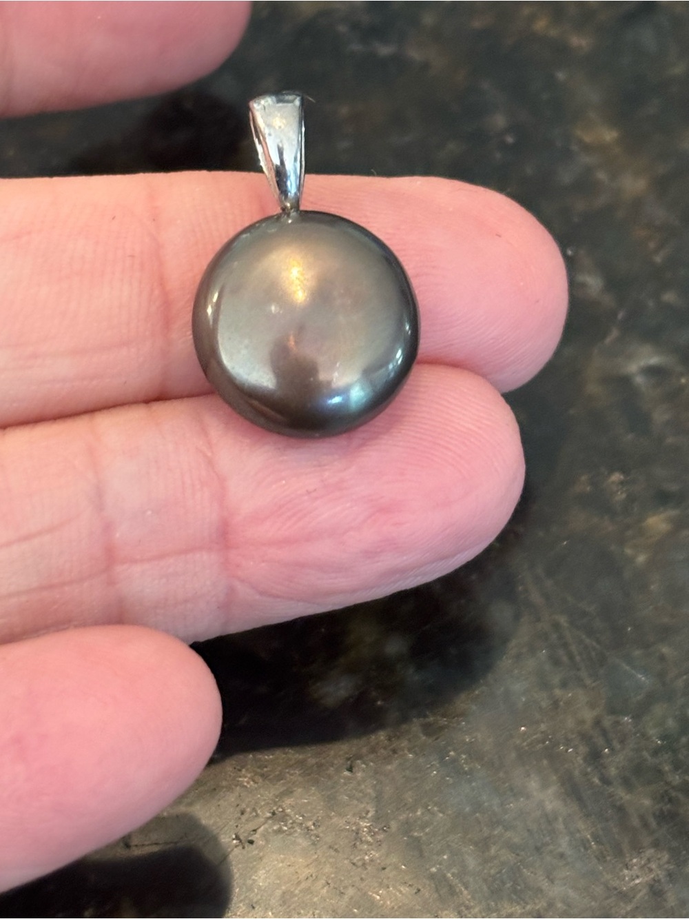 Sterling Silver 925 Shell Pearl Pendant Gray Button Dome 12–14mm - Picture 6 of 8